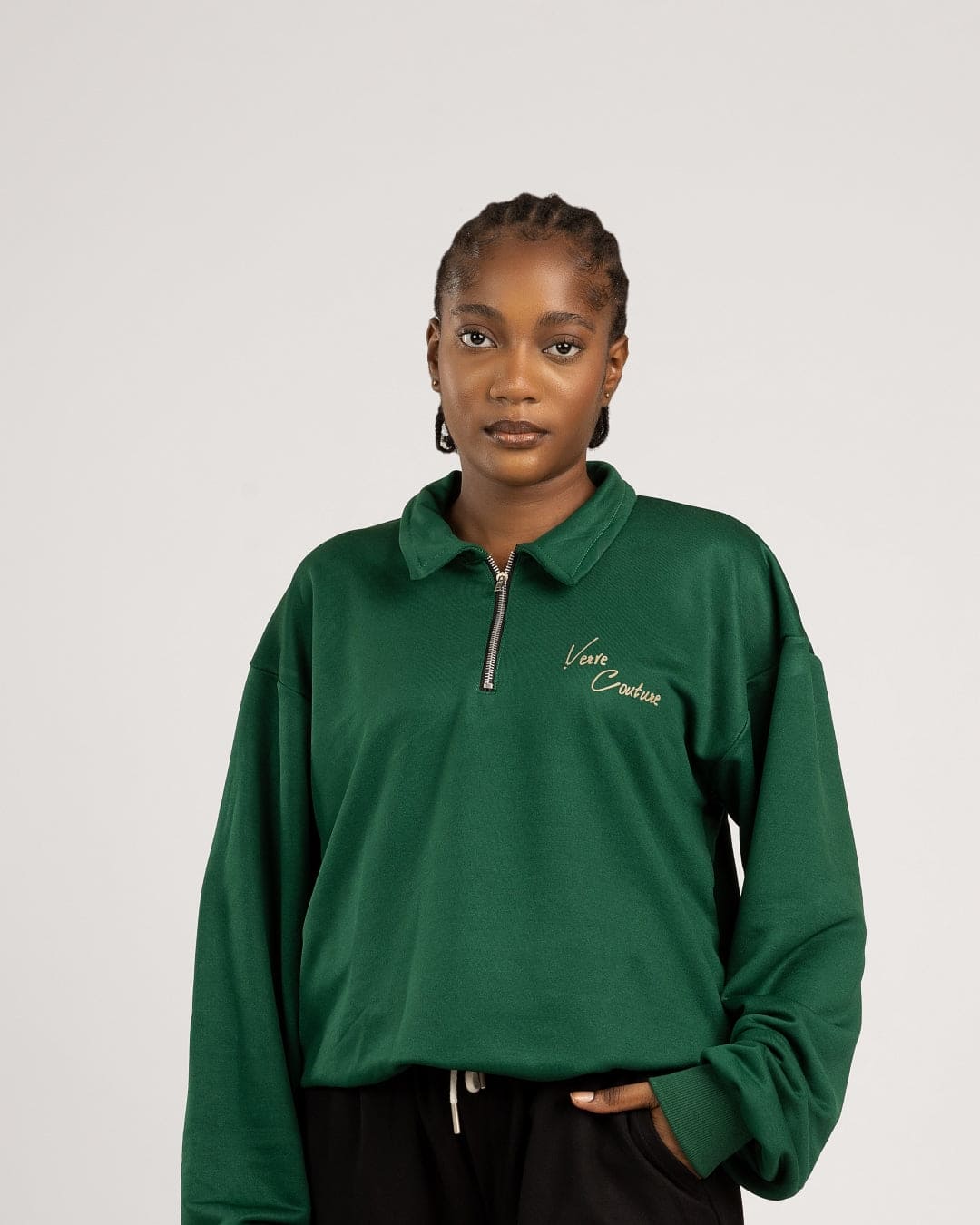 DREAMS ADDICT GREEN COLLAR-NECK SWEATSHIRT - VERVE COUTURE