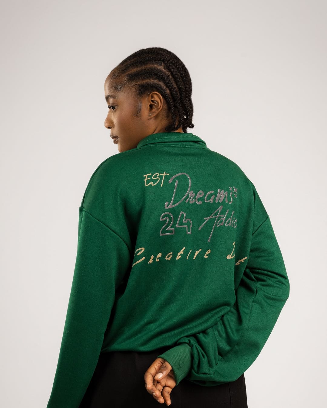 DREAMS ADDICT GREEN COLLAR-NECK SWEATSHIRT - VERVE COUTURE